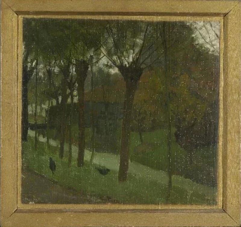 Salici al confine con un canale di irrigazione vicino a un edificio agricolo - Kunstmuseum Den Haag